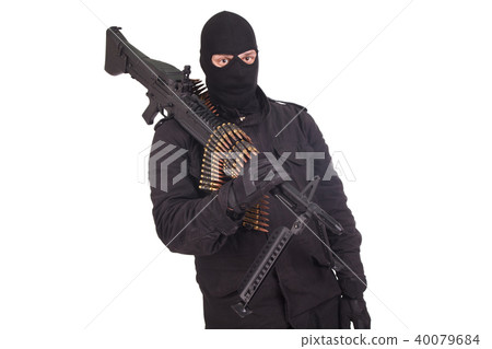 rebel in black uniforms with machine gun 40079684