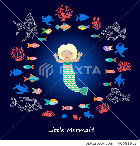Cute little mermaid with long hair. Cute little mermaid with long hair. 40081612