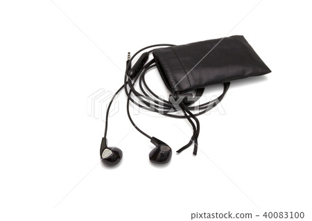 black earphone and bag isolated on white black earphone and bag isolated on white 40083100
