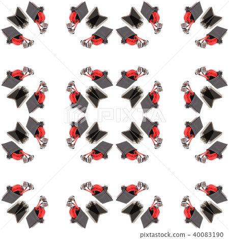 seamless red earphone and black bag isolated  40083190