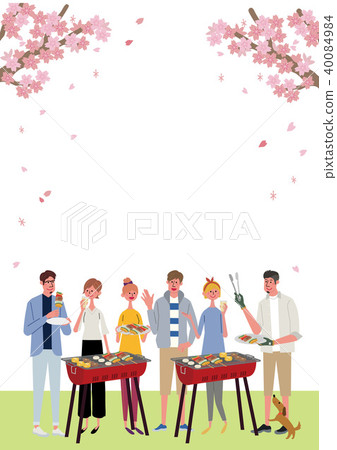 Barbecue cherry blossom illustration young people 40084984