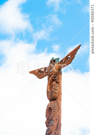 Ainu Kotan貓頭鷹圖騰柱北海道釧路市阿寒町 40086371