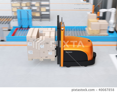 電池供電的自動叉車的側面圖像運輸托盤到配送中心 40087858