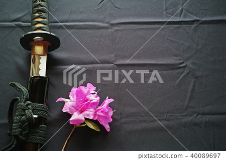 Unspoiled Japanese sword and azalea flowers Unspoiled Japanese sword and azalea flowers 40089697