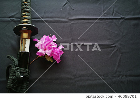 Unspoiled Japanese sword and azalea flowers Unspoiled Japanese sword and azalea flowers 40089701