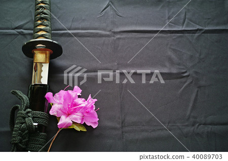 Unspoiled Japanese sword and azalea flowers Unspoiled Japanese sword and azalea flowers 40089703
