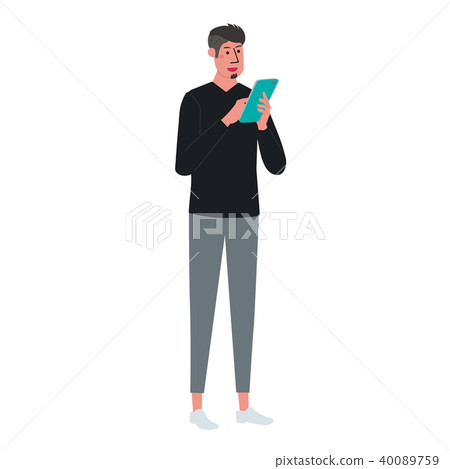使用片劑的男性例證 使用片劑的男性例證 40089759