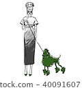Fashion illustration of a girl with poodle dog 40091607