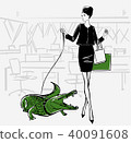 Fashion illustration of a girl with a crocodile 40091608