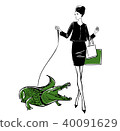 Fashion illustration of a girl with alligator 40091629