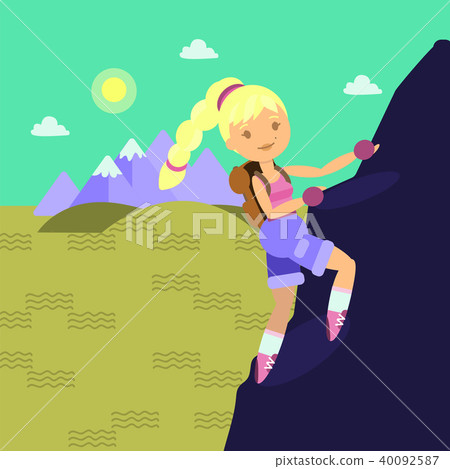 Young woman with backback climbing on the rock. Young woman with backback climbing on the rock. 40092587