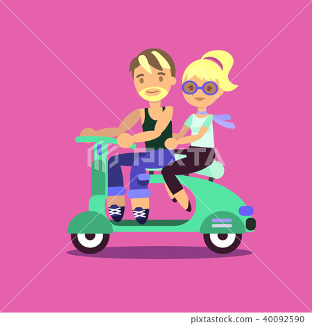 Couple on scooter. Trendy flat style. Couple on scooter. Trendy flat style. 40092590