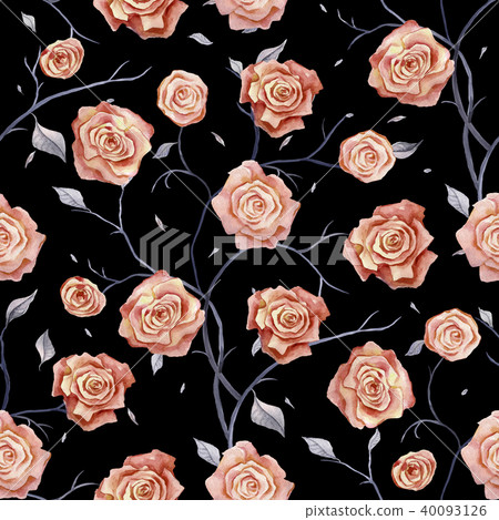 Hand Drawn seamless pattern of Roses - Stock Illustration [40093126 ...