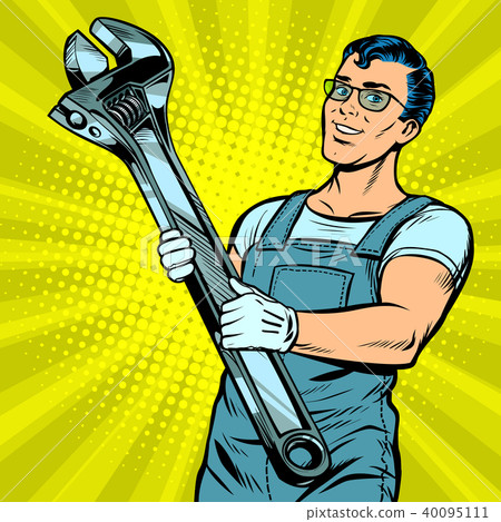 Man repairman with a wrench 40095111