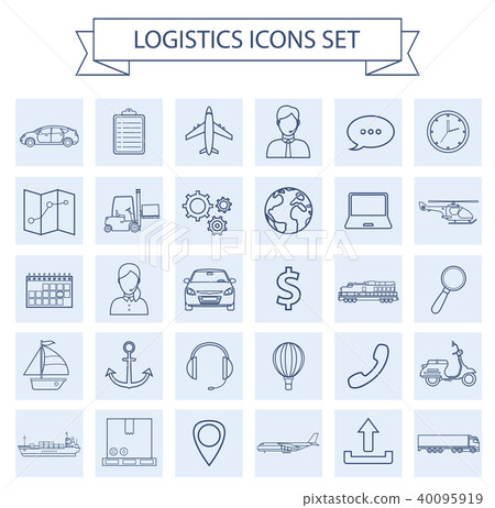 Logistics icons set. Delivery and Transportation. Outline icons. Vector Logistics icons set. Delivery and Transportation. Outline icons. Vector 40095919