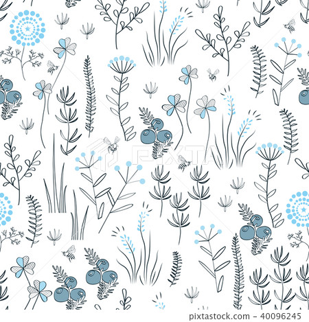 Floral vector seamless pattern with wild herbs - Stock Illustration ...
