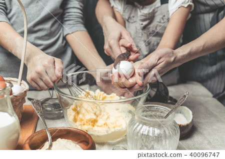 Mothers and children's hands cook dough for cookie Mothers and children's hands cook dough for cookie 40096747