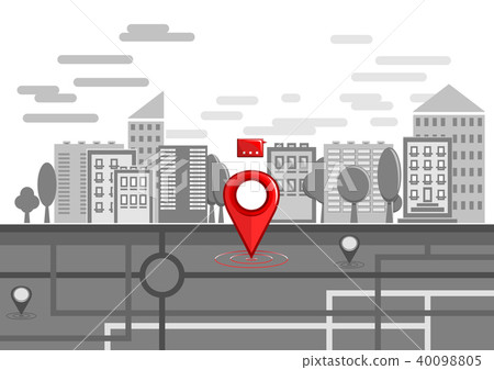 Red bright map pin on city street Red bright map pin on city street 40098805