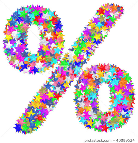 Percent sign composed of colorful stars Percent sign composed of colorful stars 40099524