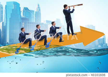 Teamwork concept with businessmen on boat Teamwork concept with businessmen on boat 40101606