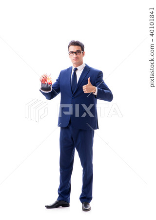 Businessman with blood bag isolated on white Businessman with blood bag isolated on white 40101841