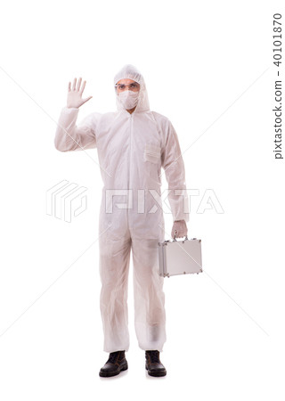 Criminologist in protective suit with steel case 40101870