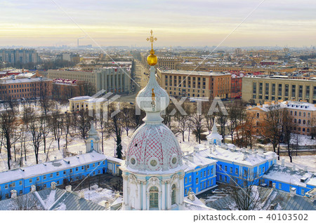 One of the domes of the Smolny Cathedral on the background of wi 40103502