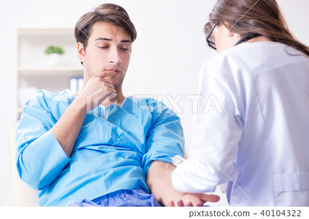 Scared patient man getting ready for flu shot 40104322