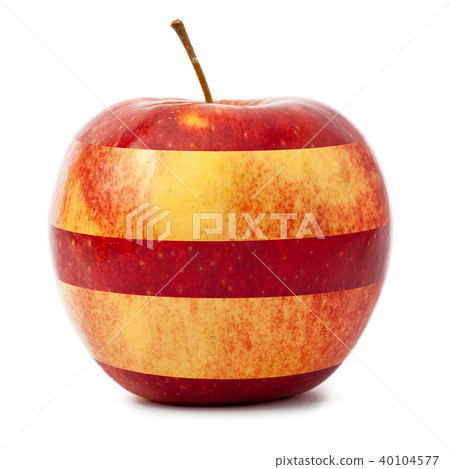 Tasty juicy apple in stripes isolated on white background. 40104577