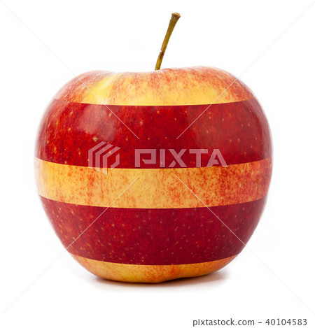 Tasty juicy apple in stripes isolated on white background. 40104583