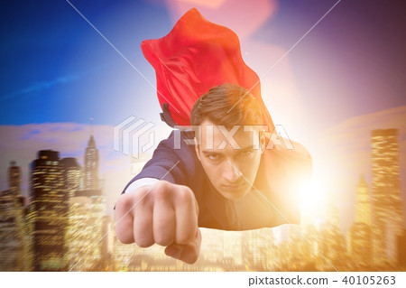 Flying super hero over the city  40105263