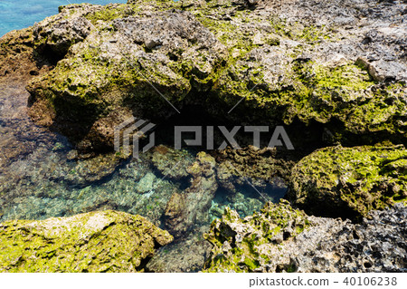 An uplifting coral reef island with a limestone coastline of coral origin An uplifting coral reef island with a limestone coastline of coral origin 40106238