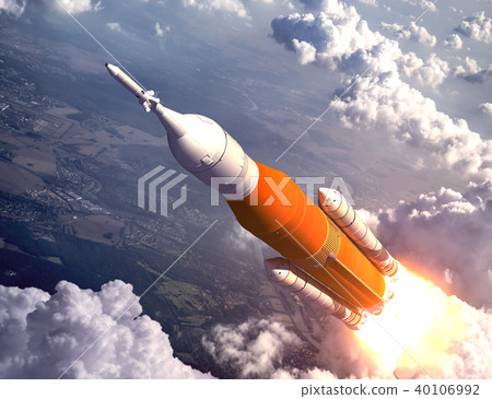 American Space Launch System Flying Over The Clouds American Space Launch System Flying Over The Clouds 40106992