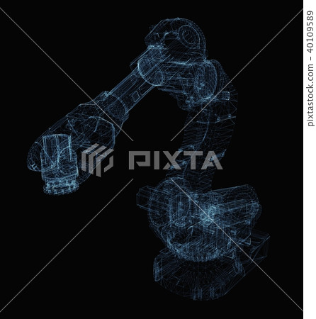 Industrial robot arm consisting of luminous lines 40109589