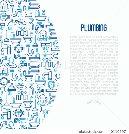 Plumbing concept with thin line icons Plumbing concept with thin line icons 40110397