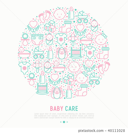 Baby care concept in circle with thin line icons Baby care concept in circle with thin line icons 40111028