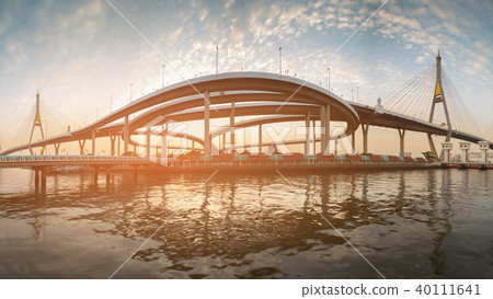 Panorama sunset over suspension bridge  40111641