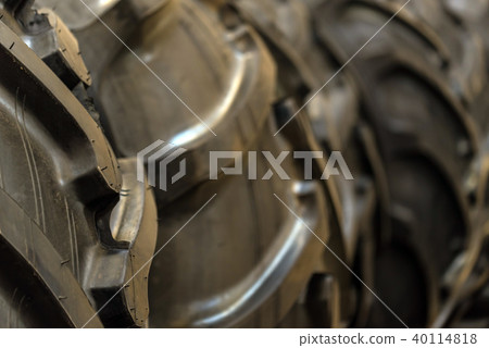 Brand new tractor tires placed on factory floor Brand new tractor tires placed on factory floor 40114818