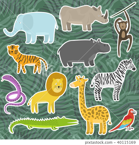 Cute cartoon tropical and jungle animals stickers Cute cartoon tropical and jungle animals stickers 40115169