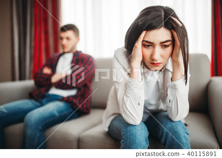 Stressed wife and sad husband on background 40115891