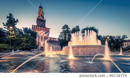 Panoramic view of Sforza Castle in Milan 40116774