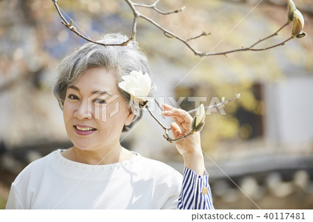Elderly woman, spring flower 40117481