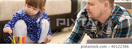 Blond smiling little girl hold in arm pencil Blond smiling little girl hold in arm pencil 40122366