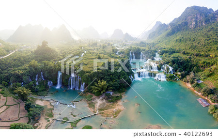 Ban Gioc waterfall in CaoBang, VietNam -drone view Ban Gioc waterfall in CaoBang, VietNam -drone view 40122693