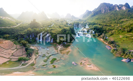 Ban Gioc waterfall in CaoBang, VietNam -drone view 40122698
