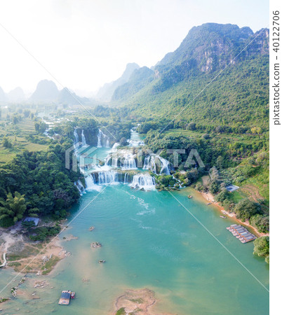 Ban Gioc waterfall in CaoBang, VietNam -drone view 40122706