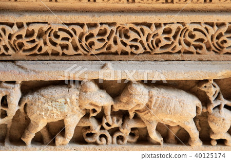 Carving on Step Well Wall Carving on Step Well Wall 40125174