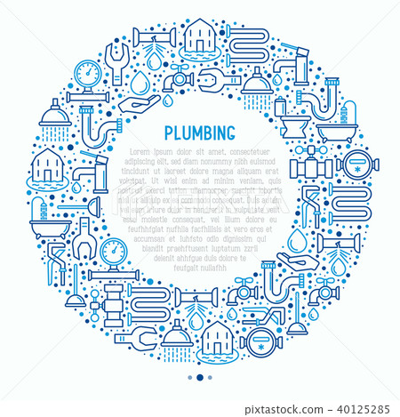 Plumbing concept in circle with thin line icons 40125285