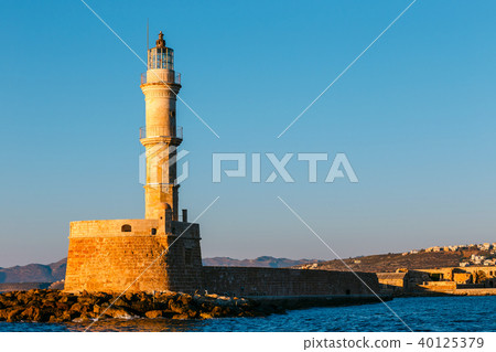 entrance to Chania harbor with lighthouse, Crete entrance to Chania harbor with lighthouse, Crete 40125379