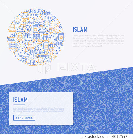 Islamic concept in circle with thin line icons Islamic concept in circle with thin line icons 40125573
